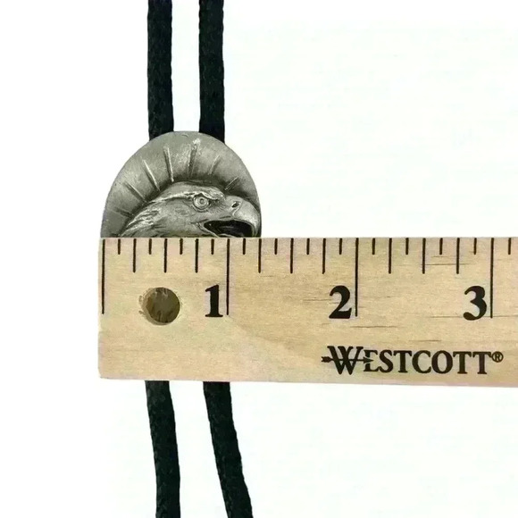 Boho Southwestern Black Bolo Tie - Silver Metal Eagle Head, Retro Cowboy Style - Picture 11 of 11